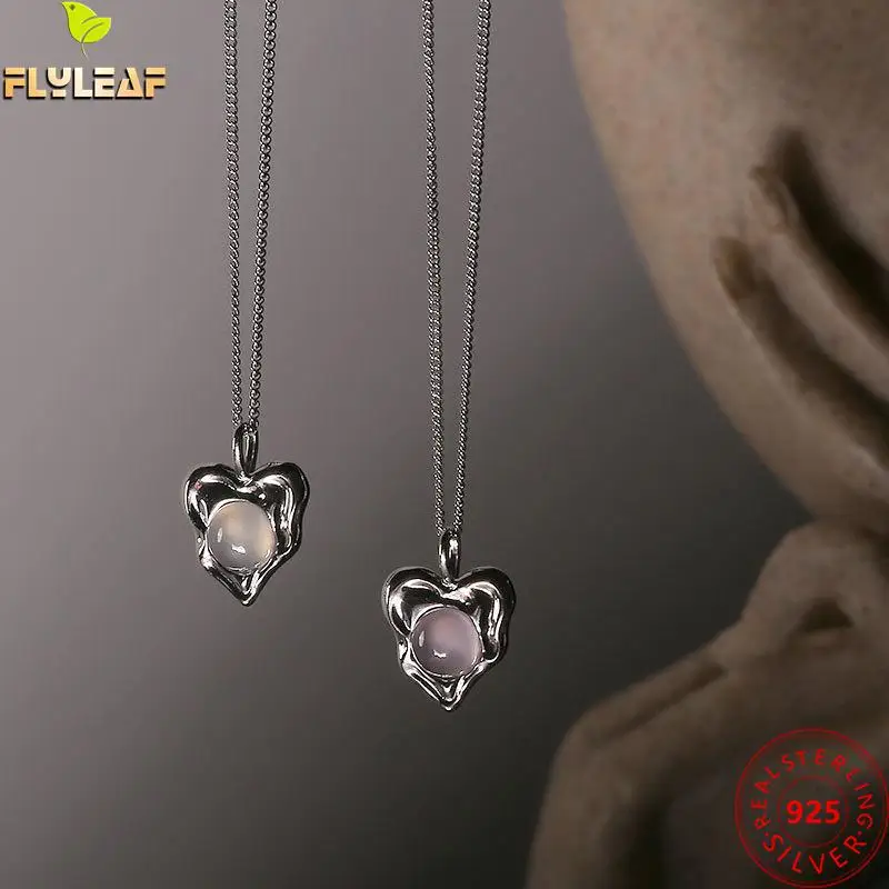 

Nature Stone Chalcedony Heart Real 925 Sterling Silver Necklace For Women Fashion Chain Fine Jewelry Necklaces & Pendants 2022