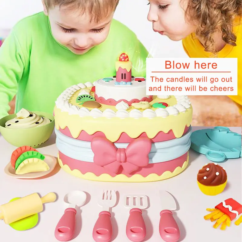 3-6Y Children's Play House Colorful Mud Cake Toy Sound and Light Hamburger Plasticine Mold Ultra Clay Suit Gifts for Girls