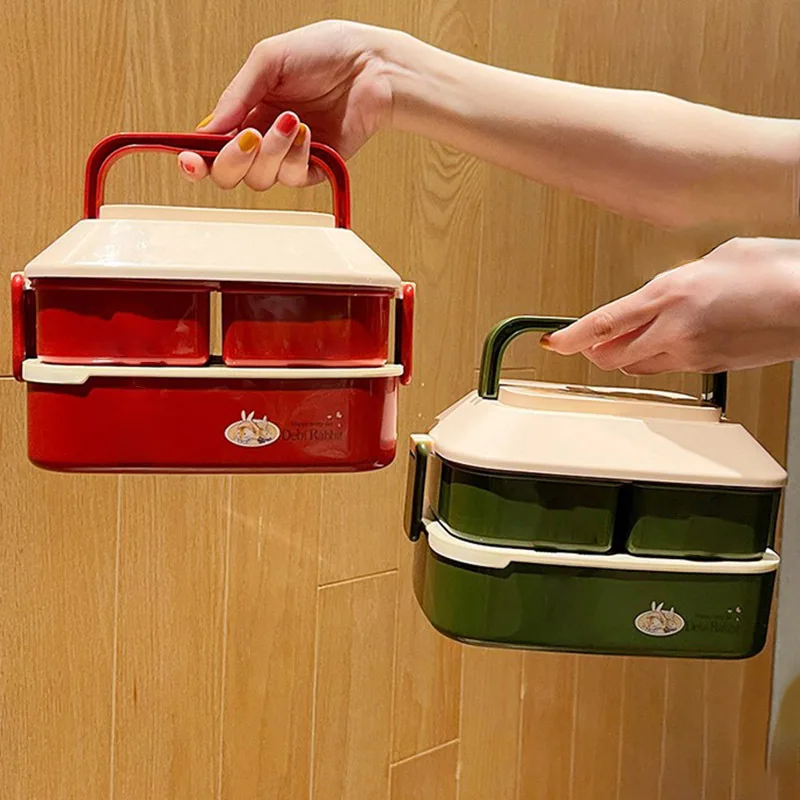 

Портативный Ланч-бокс для детей, двойной пищевой контейнер в японском стиле для студентов, герметичный контейнер с отделением для столовых приборов, коробки для еды