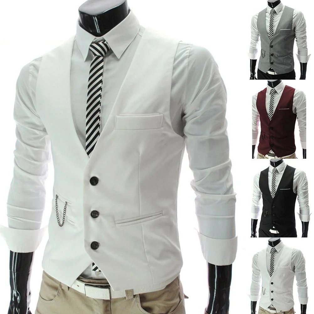 

2021 New Arrival Dress Vests For Men Slim Fits Mens Suit Vest Male Waistcoat Homme Casual Sleeveless Formal Business Jacket