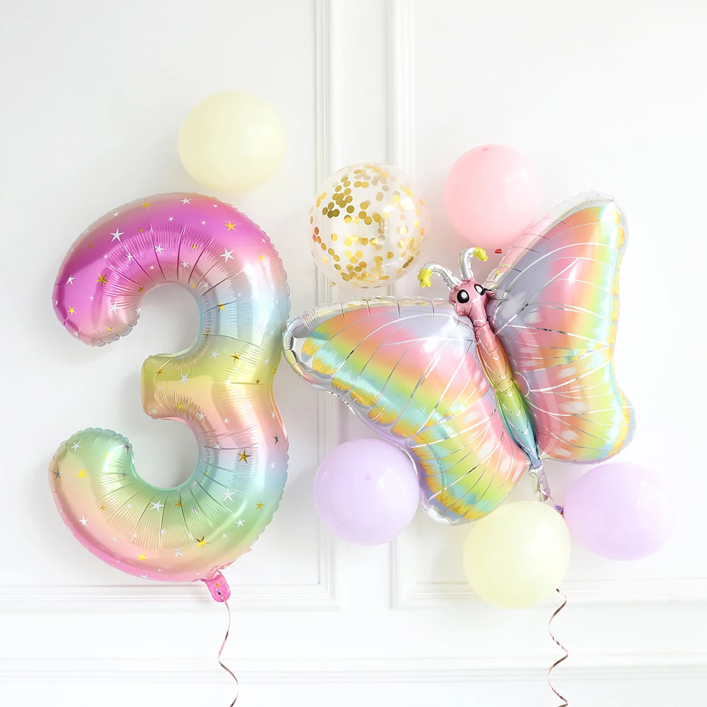 

Большой градиентный воздушный шар из фольги с радужной бабочкой, 40 дюймов, воздушный шар с цифрами, розовый, синий, детский гелиевый шар для дня рождения, свадьбы, Globos