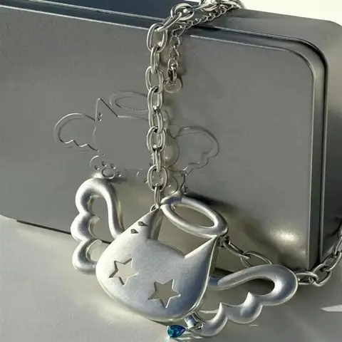 Вражающийся гигантический воротник-колье с брелоком «Ангел-кошка», ювелирные аксессуары в стиле хип-хоп.