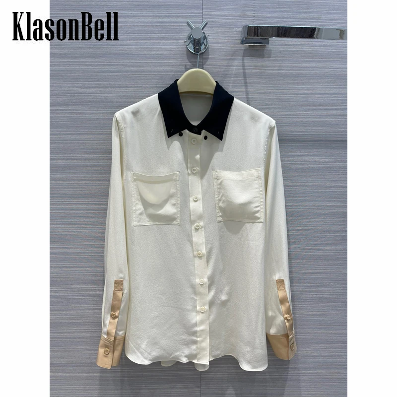 

Женская однобортная шелковая рубашка KlasonBell с карманами и буквенным принтом, 7,7
