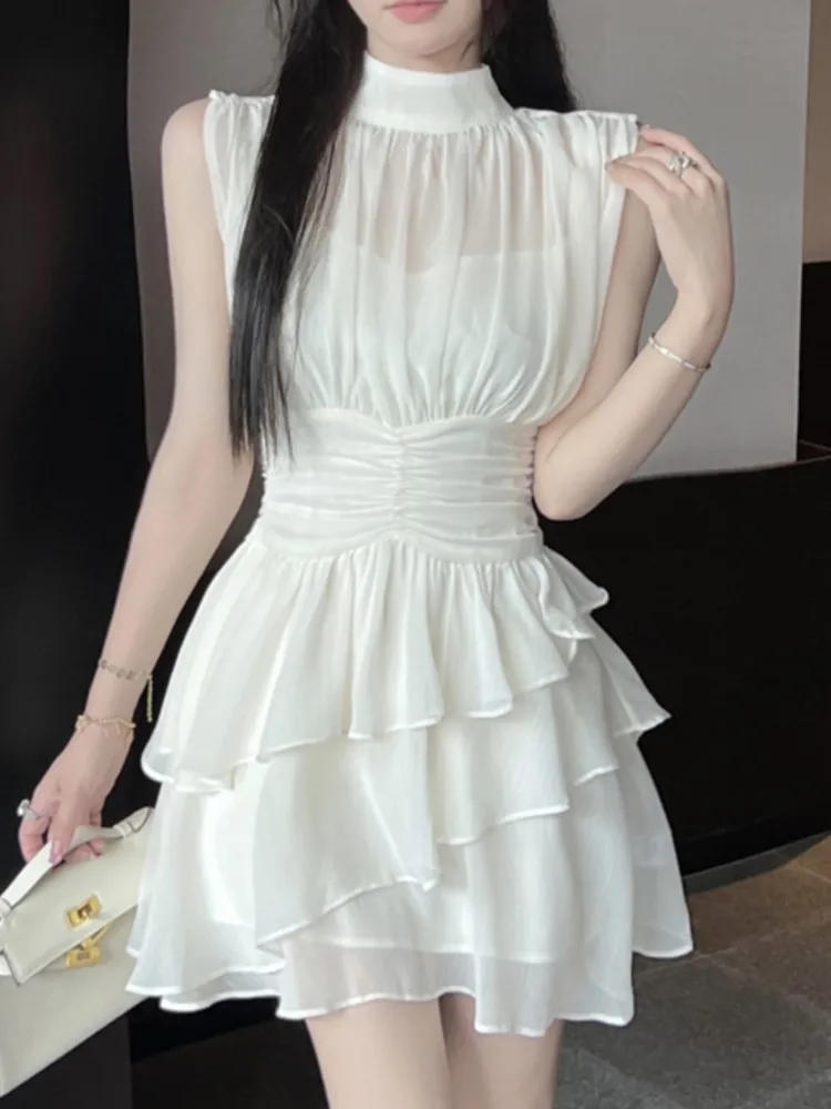

Women Elegant Slim Fashion Dress Suit Strap Bodycon Solid Vestidos Sleeveless Pleated Sundress 2 Pieces Female Outfits Clothes