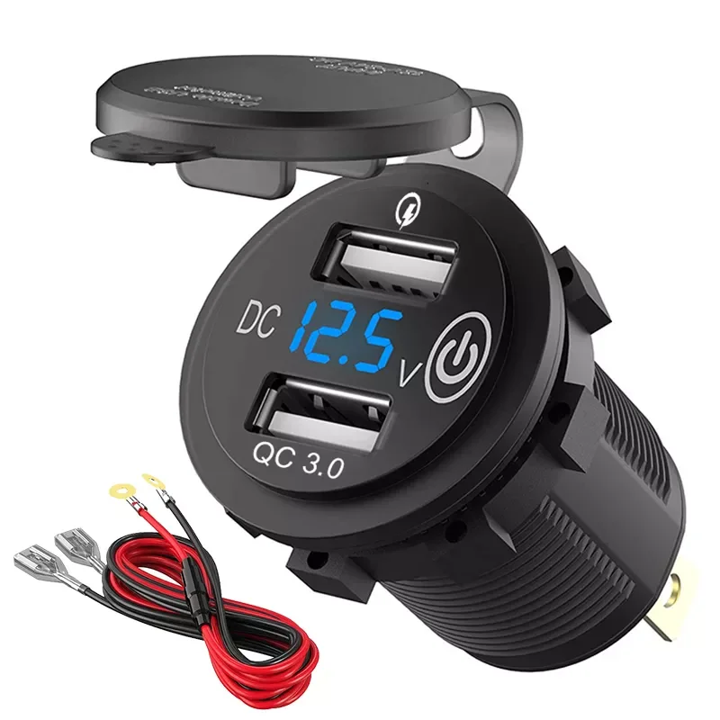 

Dual Port USB Car Charger Quick Charge QC3.0 Socket Power Adaptor Waterproof with LED Digital Voltmeter Touch Switch