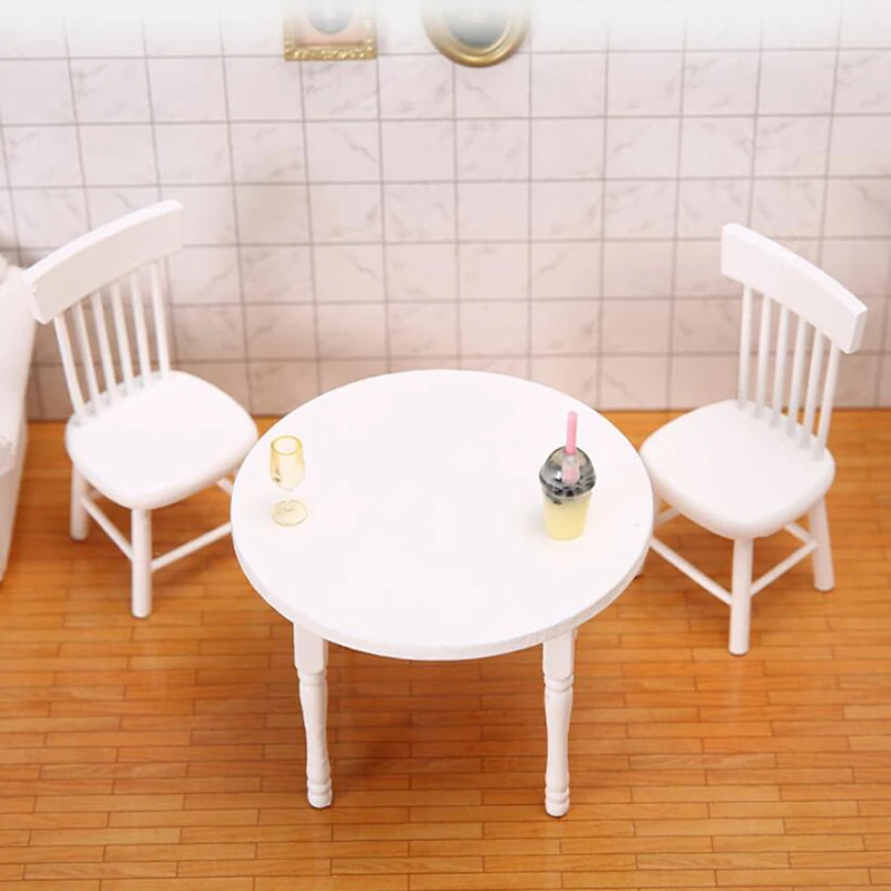 

1/12 миниатюрная мебель для кукольного домика, деревянный белый обеденный стол, стул, набор моделей, искусственное оформление, Новинка