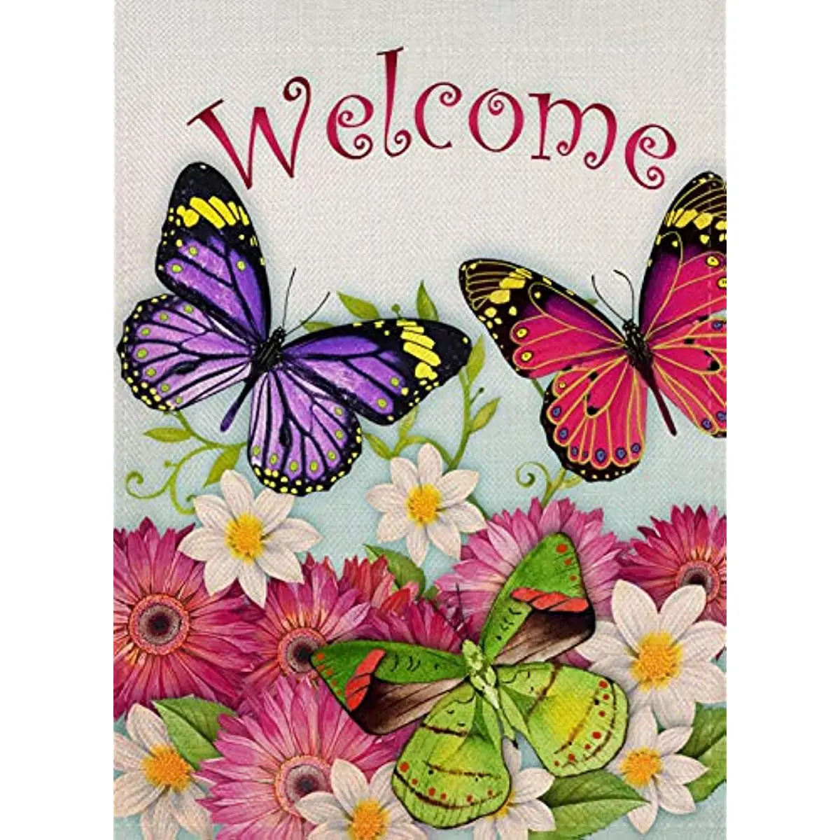 

Butterfly Garden Flag Welcome Quote Double Sided, Flower House Yard Flag Daisies, Summer and Spring Sunflowers Garden