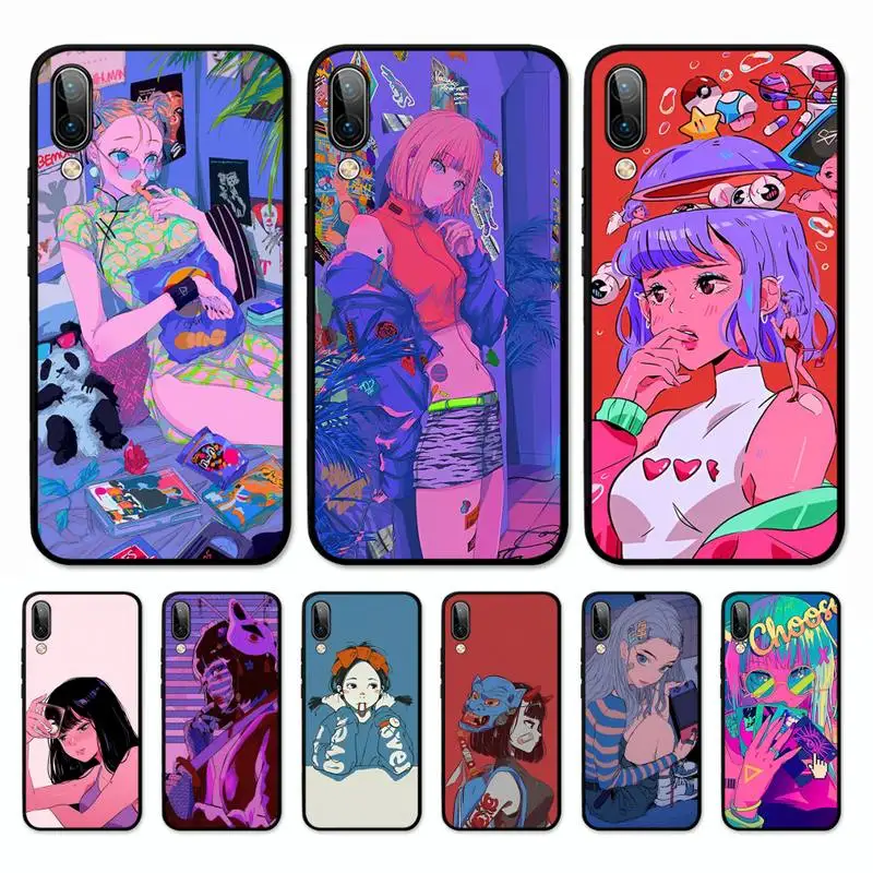 

INS Kawaii Japanese Anime Illustration Girl Phone Case for Vivo Y91C Y11 17 19 17 67 81 Oppo A9 2020 Realme c3