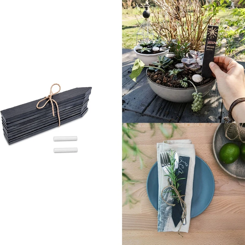 

Slate Plant Labels (10 Pieces) - Natural Slate Garden Markers For Herbs, Pots And Garden - Reusable Slate Tags