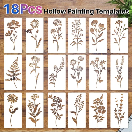 Пластиковые трафареты для рисования цветами 18 шт