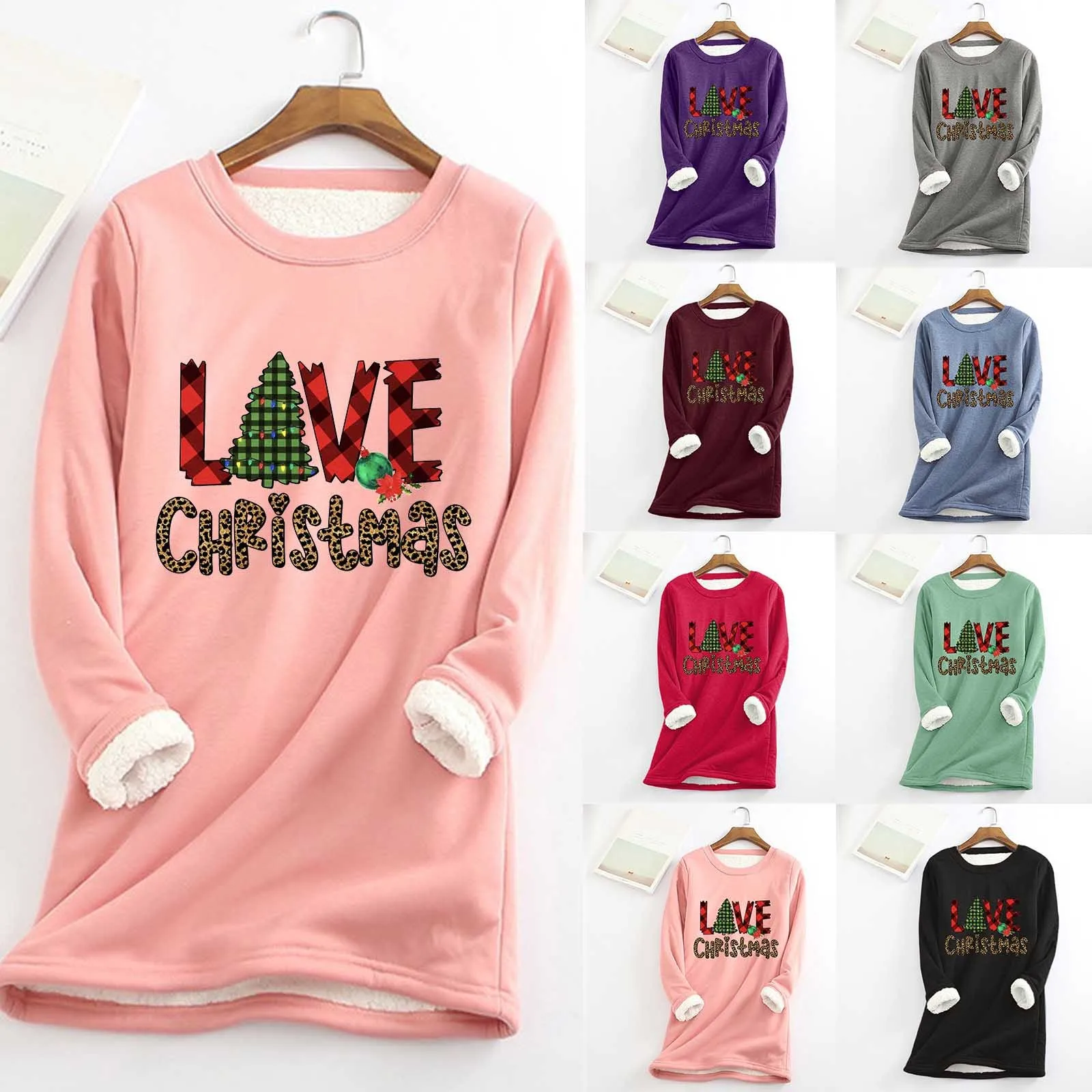 

Casual Short Sleeve Women Casual Print Shirt Thick Fleece Sweatshirt Winter Round Neck Warm V Neck Long Sleeve Furry Sweatshirt