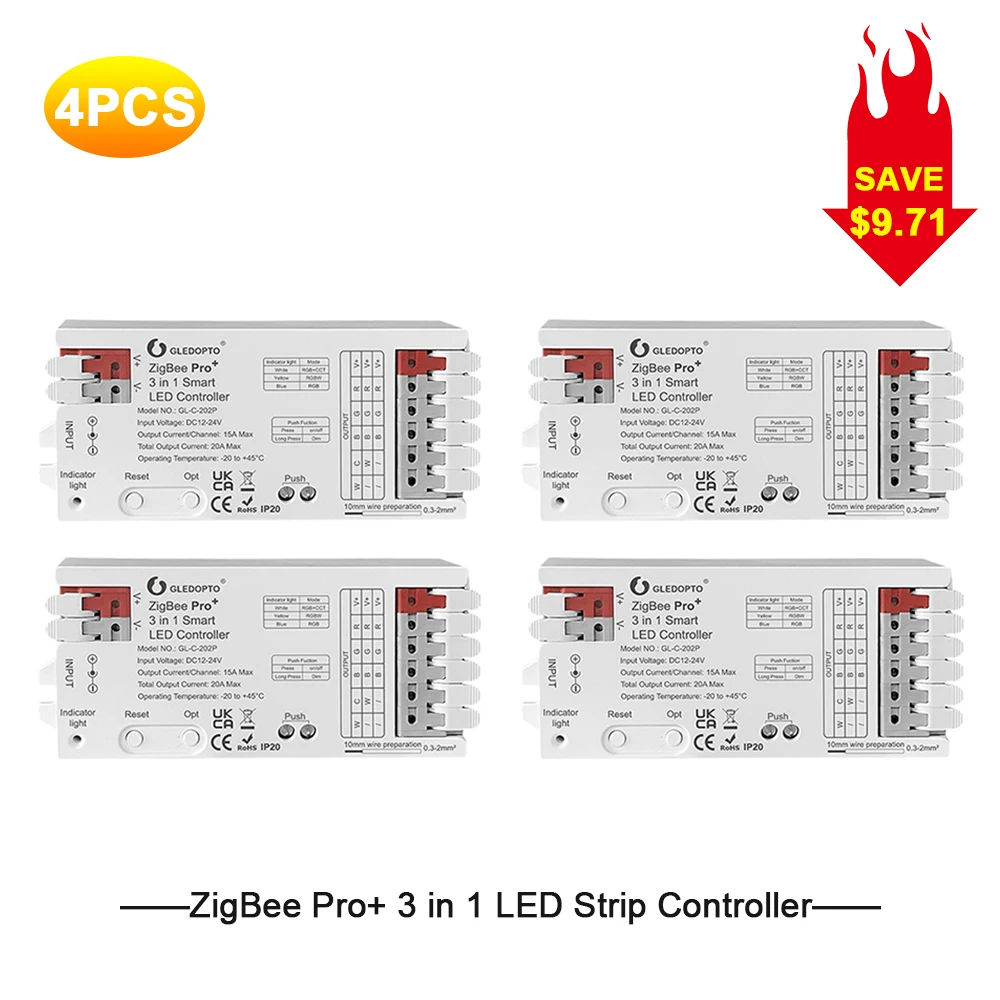 

GLEDOPTO ZigBee 3,0 Pro + 3 в 1, цветовая температура, 20 А, Макс., управление голосом через приложение, умное управление