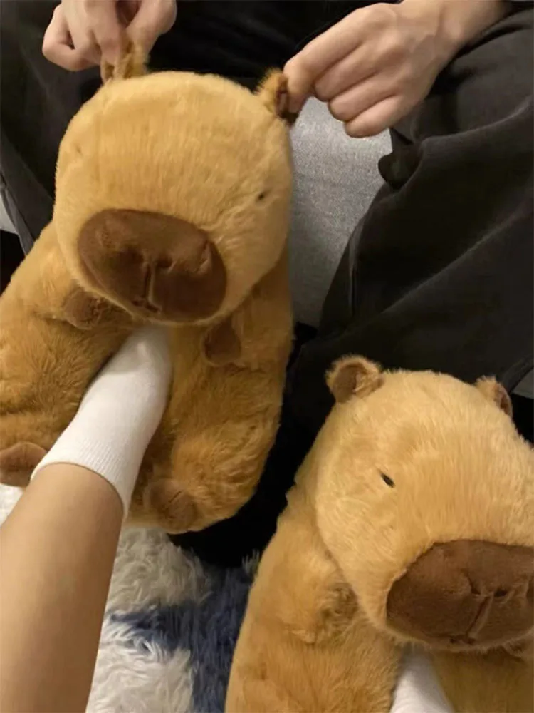 Хлопковые тапочки capiбара с мультяшным рисунком для мужчин и женщин зимние