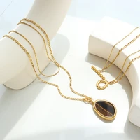 amaiyllis 18k gold natural tiger eye stone double layer necklace pendant light luxury splicing sweater chain necklace jewelry