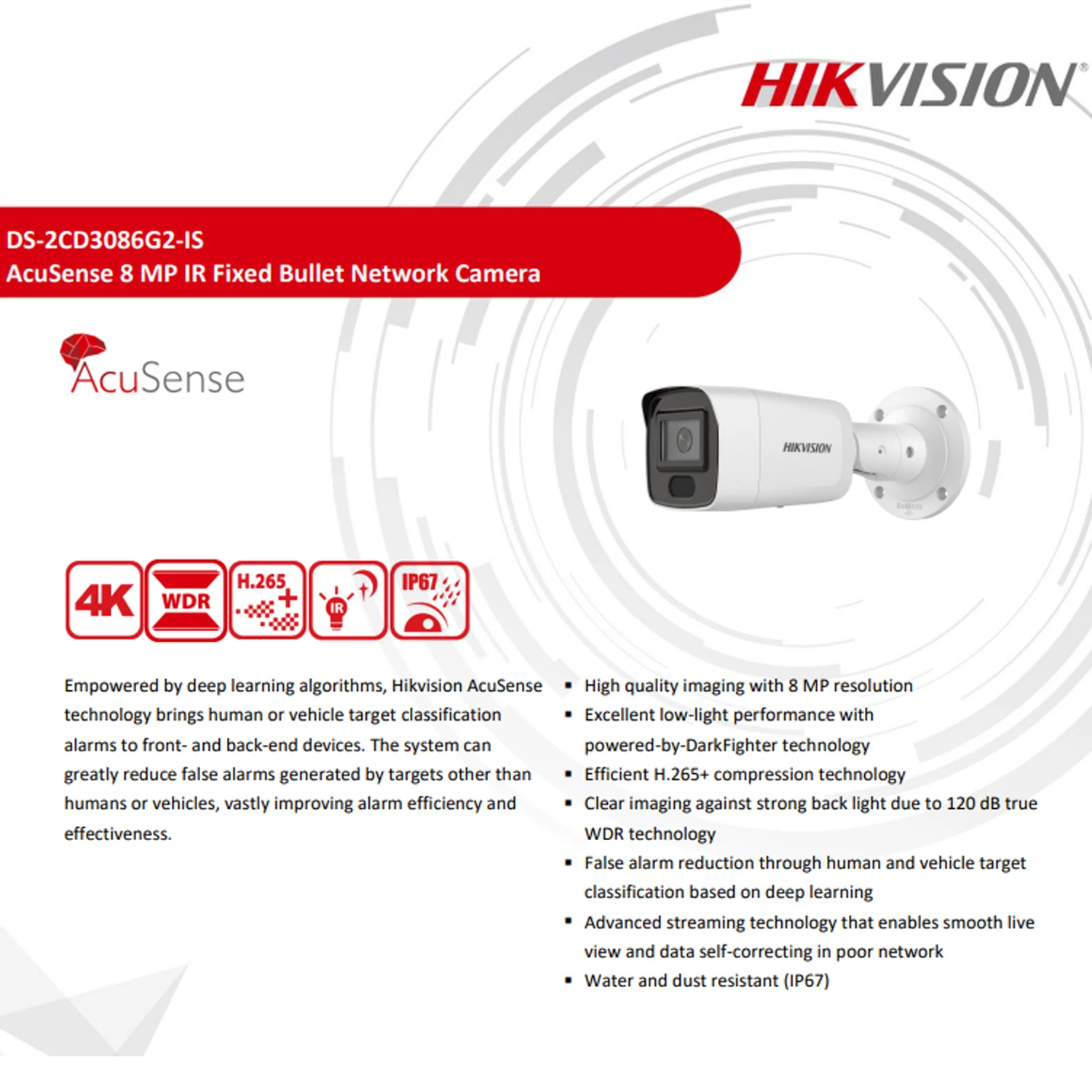Камера Hikvision 8 МП 4K POE стандартная сетевая мини-камера с ИК-подсветкой