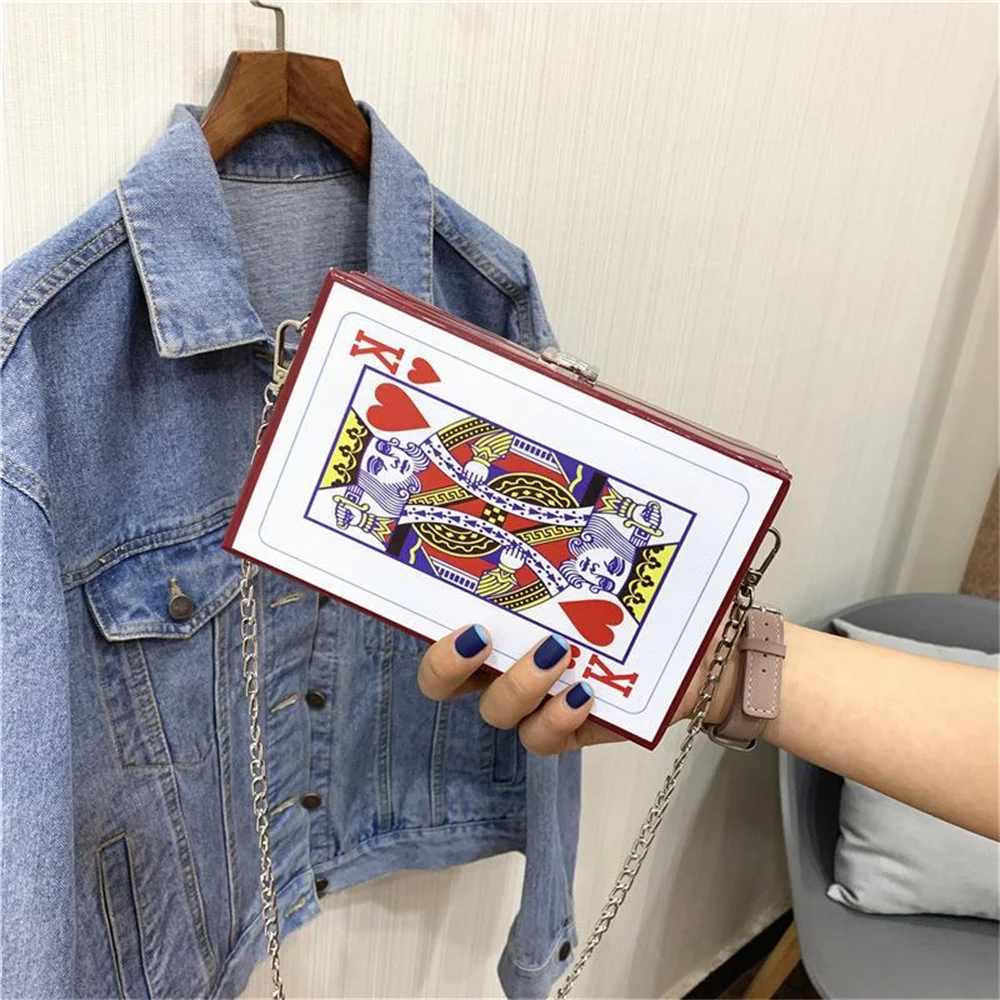 

Luxury Designer Purses and Handbag Poker Playing Card Purse Novelty Chain Women Shoulder Crossbody Bag Creative Purse Clutch Bag