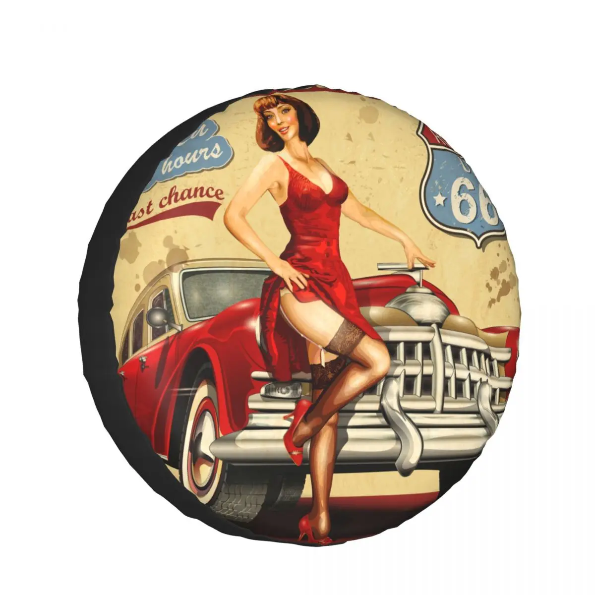 

1 шт., чехол для автомобильных запасных шин, винтажный постер Route 66, чехол из полиэстера для защиты автомобильных колес