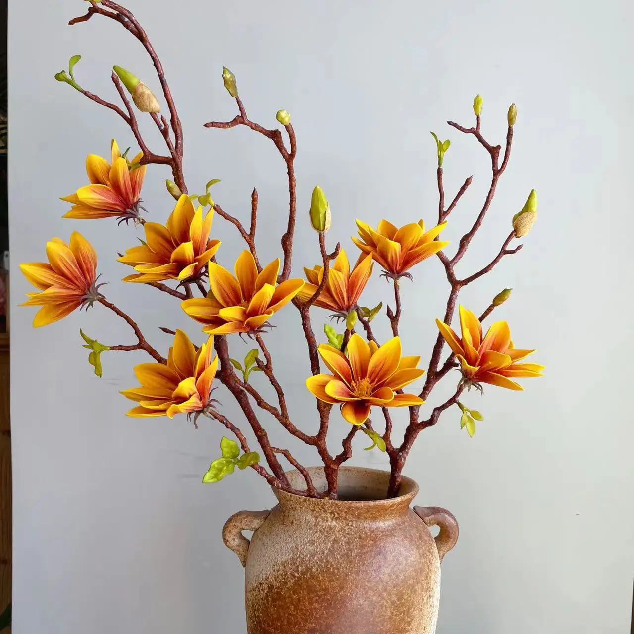 

Роскошное украшение для комнаты в стиле Дзен с 3 головками, настоящие на ощупь искусственные цветы, магнолия, лотос, гостиная, домашний декор...