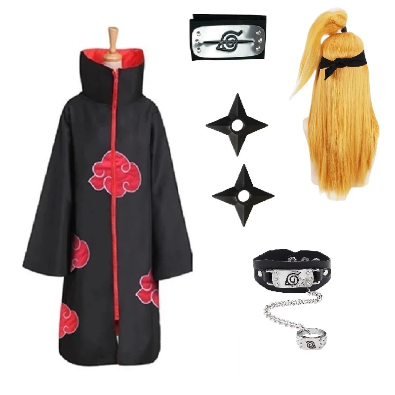 

Anime Akatsuki Halloween Cosplay Costumes Headband Ring Naruto Cloak Cape Itachi Robe for Kids Aldult Women Men Boys Girls Wig