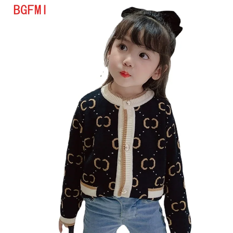 

Spring Autumn New Dot Printed Sweater Little Girls Jacket Children Clothing Cardigan Kids Clothes Wool Blend Children's Coats