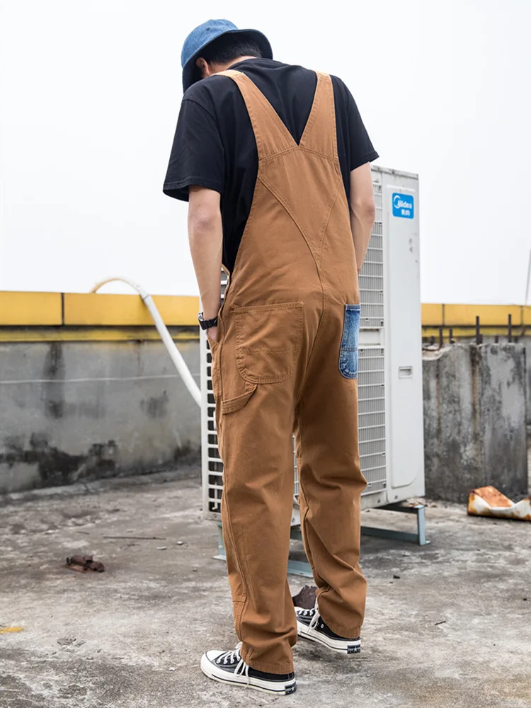 DEEPTOWN Vintage Denim Overalls Men Loose Straight Cargo Pants Hole Solid Streetwear Hip Hop Trousers Classic Casual Plus 6XL