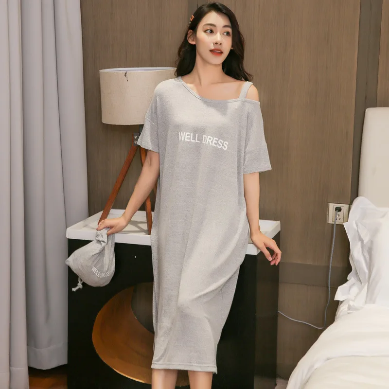 Spring and Summer New Ladies Nightdress Thin Loose Short-sleeved Fashion Home Wear Sexy Nightwear Sleepwear Women Sleep Tops