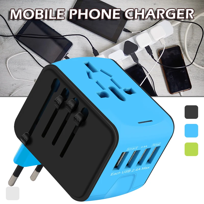 

Universal Travel Power Adapter Voltage Converter UK EU AU US 4 USB Charger Humanized Design All Aspects Space-Saving Easy to Use
