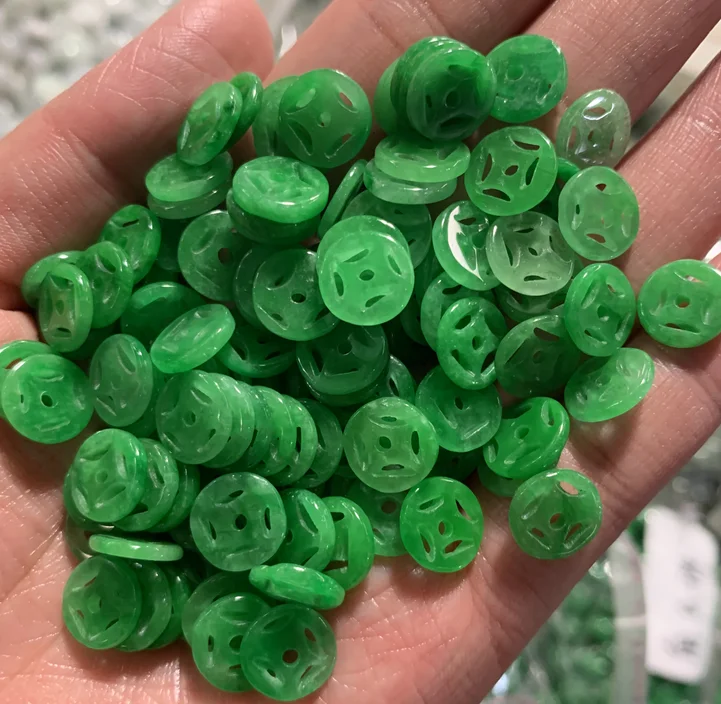 

10mm Emerald Jade Money Beads For Jewelry Making Diy Necklace Earring Bracelet Charms Myanmar Jadeite Hollow Bead Accessories