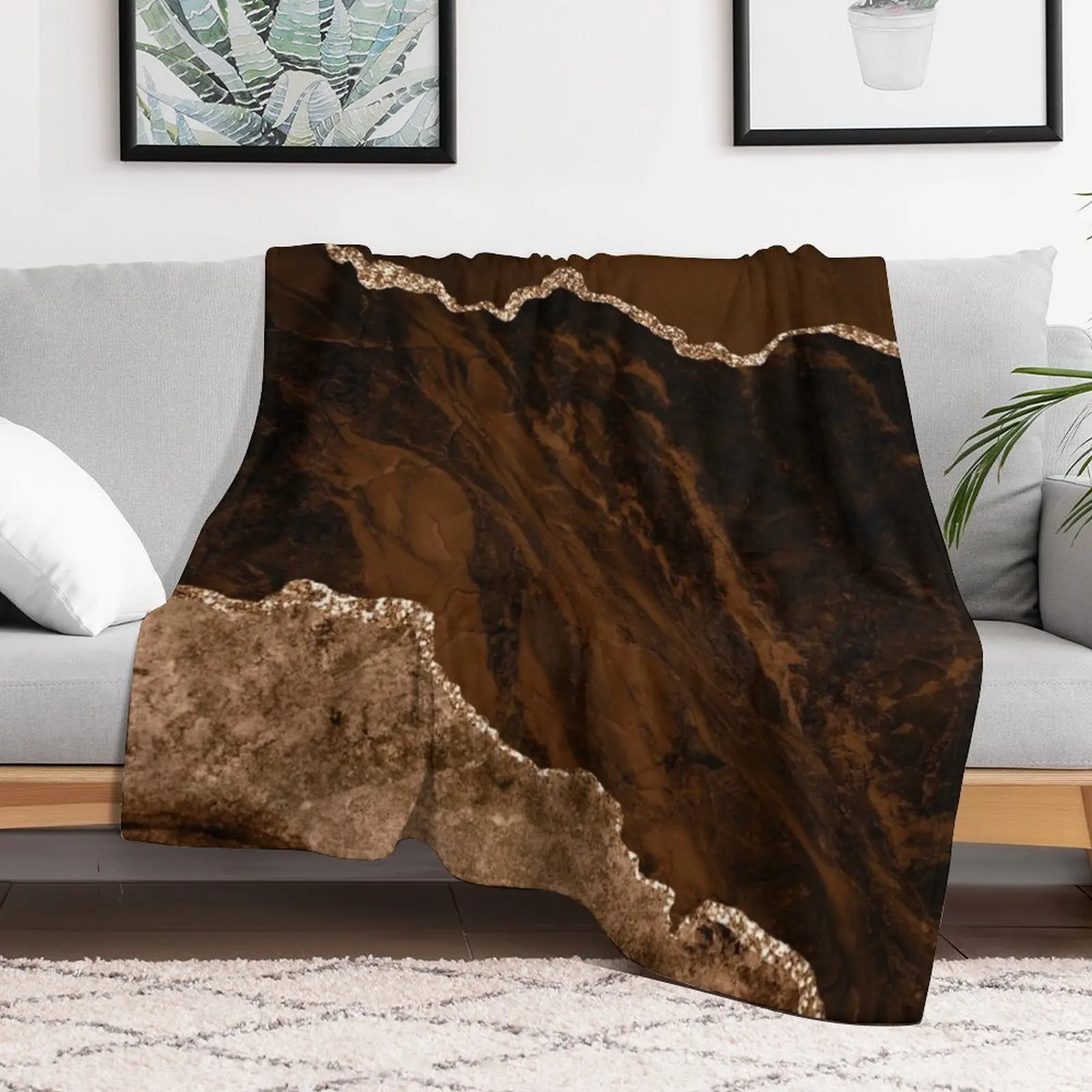 Абстрактное коричневое и золотое современное жеодное агатовое дизайнерское