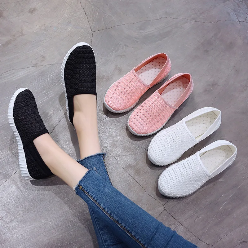 

Girls Hollow Out Lightweight Weave Vulcanized Shoes Slip on Loafers Casual Breathable Mesh Shoes Footwear Cute Black Sneakers