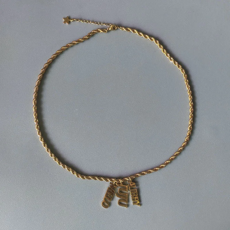 Gold-color Stainless Steel Twist Chain Necklace Fashion Simple Creative Custom Name Pendant Jewelry Man Women Personalized Gift