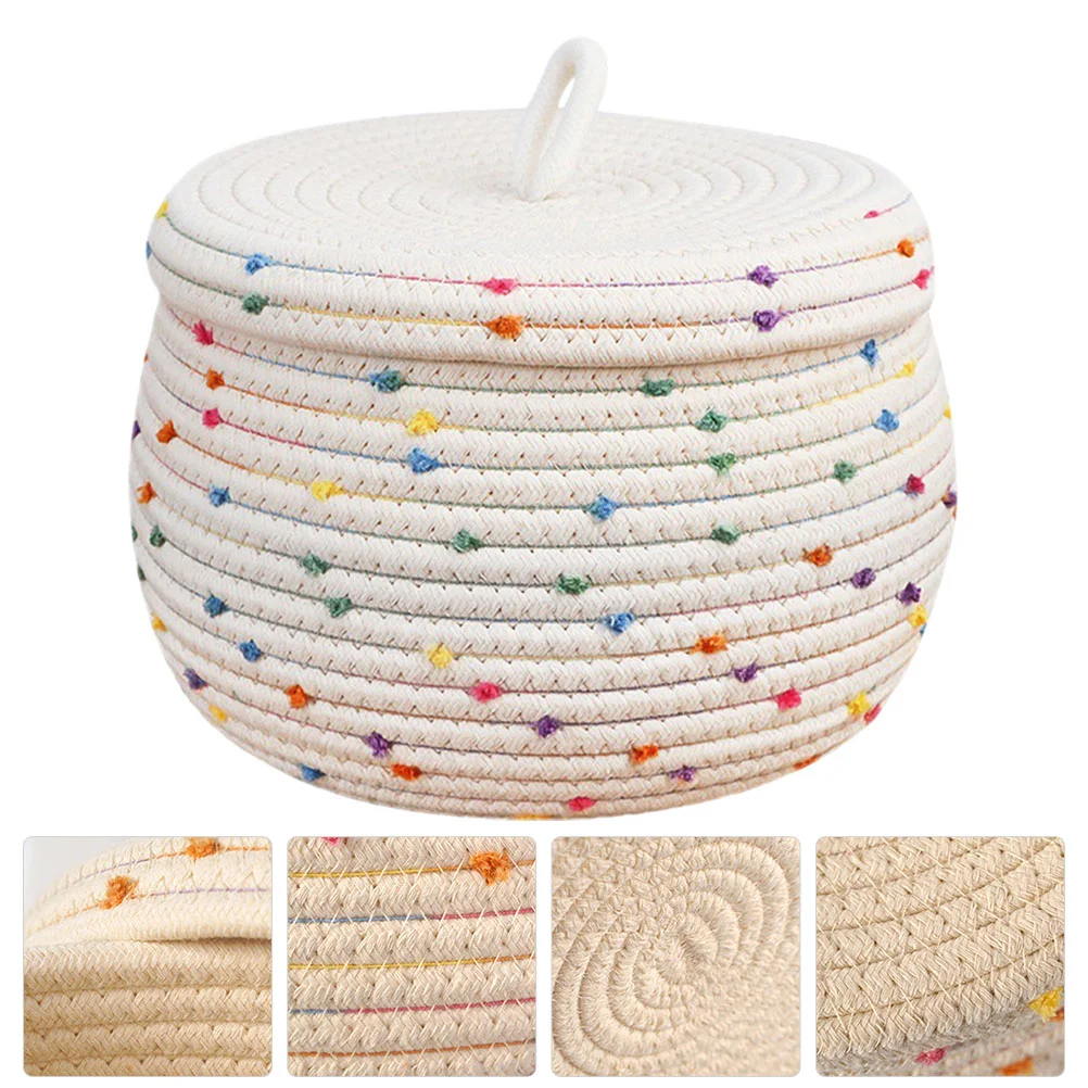 

Basket Storage Baskets Rope Woven Cotton Desktop Lid Organizer Snack Bin Blanket Sundries Laundry Toy Holder Hamper Lidded