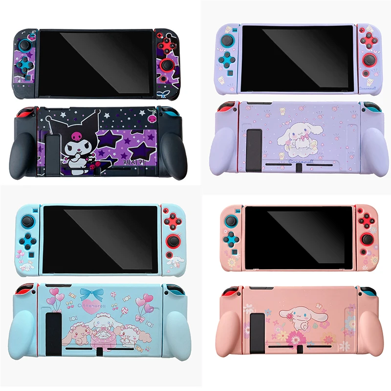 Kawaii Hello Kitty Kuromi My Melody Switch, carcasa de Color de protección, consola de juegos Ns, funda suave, carcasa de almacenamiento dividida