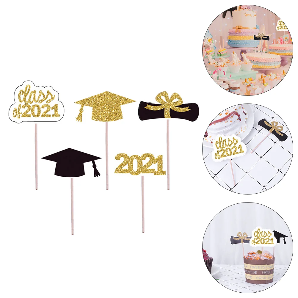 

Dessert Toppers Congrats Grad Cake Paper Cake Decorations Black Golden Cake Picks Cake Insert Toppers