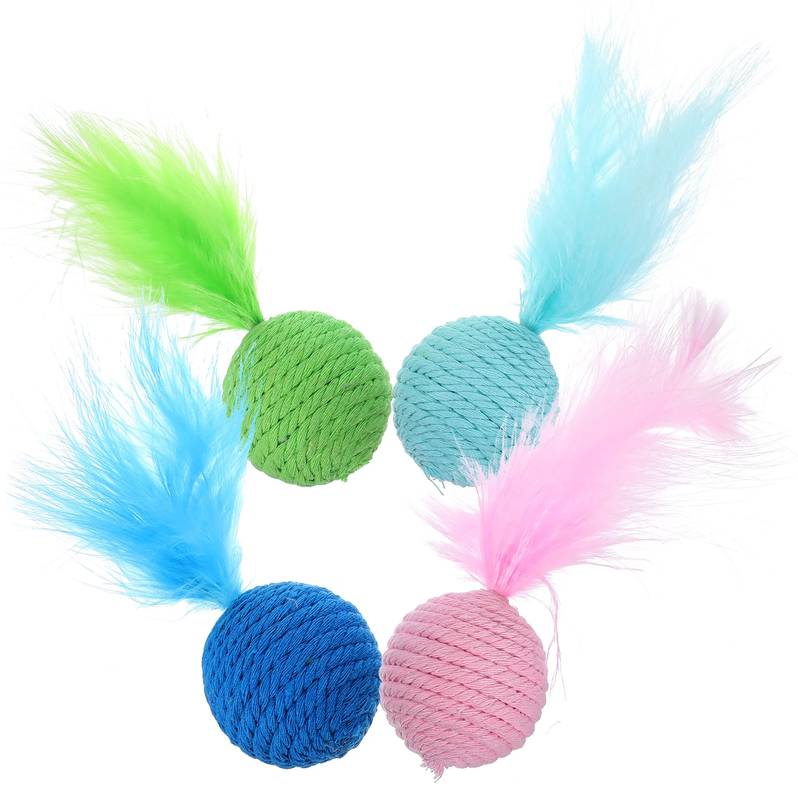 

4pcs Kitten Knitted Ball with Plumes Cat Chewing Balls Cat Interactive Toys