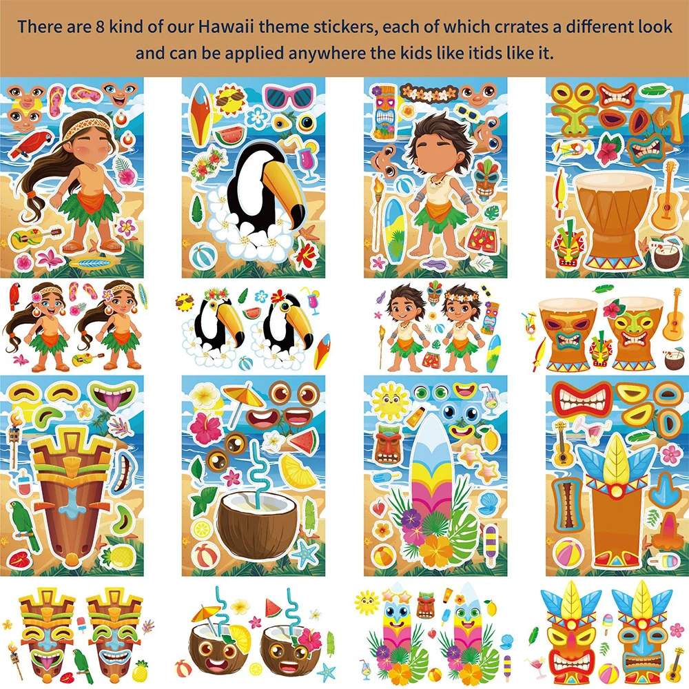 8/16 листов летний стиль мультяшные наклейки-головоломки Сделай лицо забавные