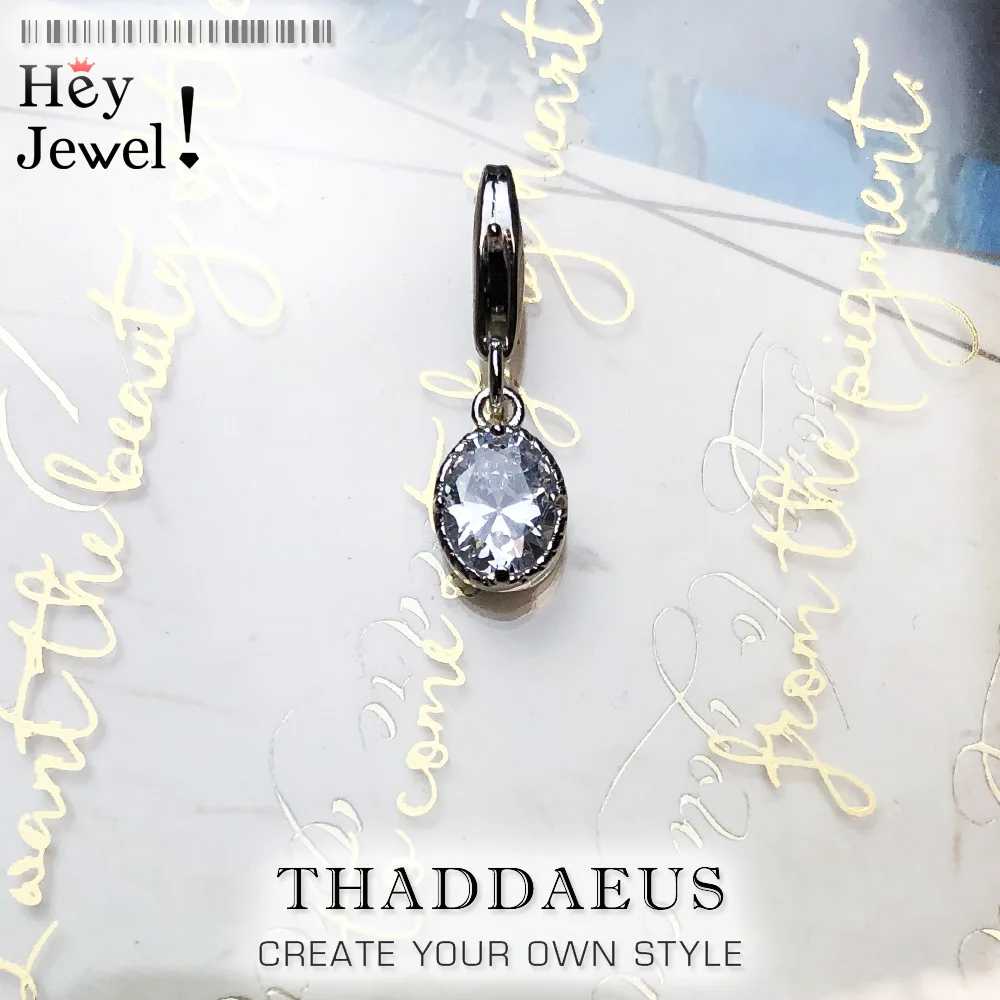 

Real 925 Sterling Silver White Stone Oval Charm Pendant fit Original Bracelet Necklace Autumn New Pendant Women Men Jewelry