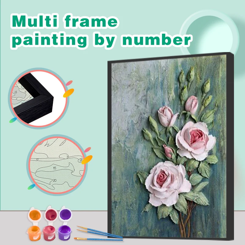 

CHENISTORY Flowers Picture By Numbers Kit Acrylic Paint On Color Canvas Wall Art Diy Multi Aluminium Frame Gift Home Decor