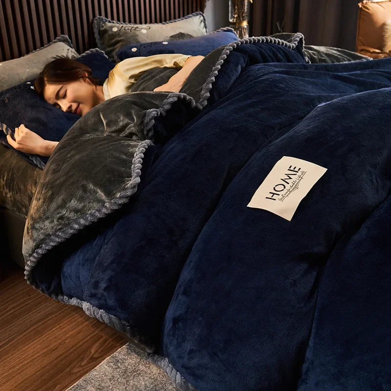 

Новый мягкий и теплый пододеяльник с синим молочным бархатным покрытием Королевский размер двухстороннее плюшевое зимнее одеяло постельное белье роскошный пододеяльник