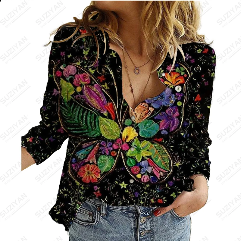 

Женская свободная рубашка с длинным рукавом, Повседневный дышащий кардиган с 3D-принтом бабочки, лето 2023