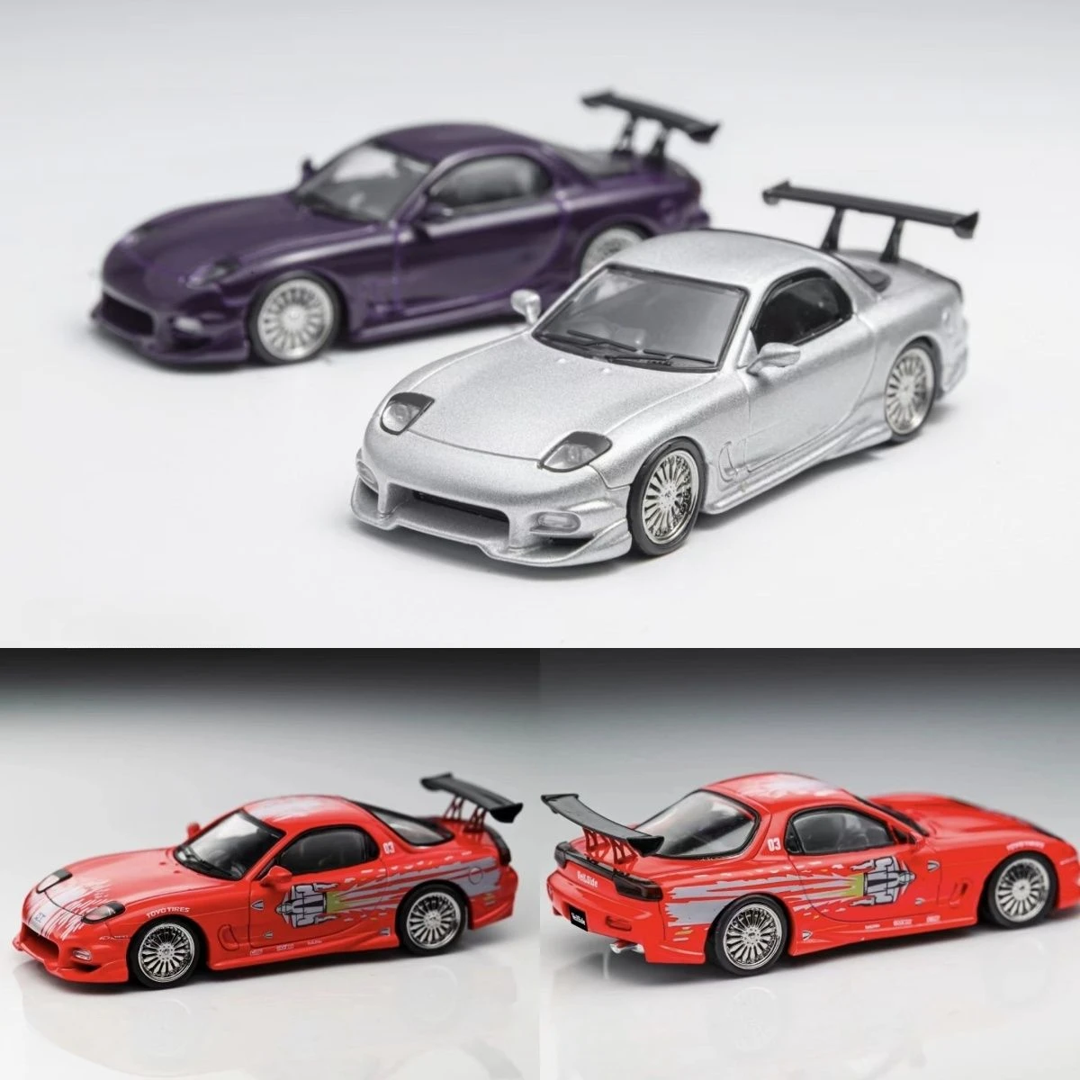 Модель автомобиля Mortal 1:64 Mazda RX7 Форсаж красный серебристый фиолетовый сплав
