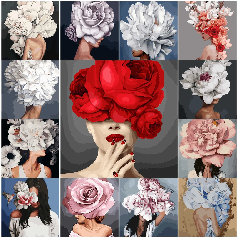 

DIY Flower Girl Paintings By Numbers Kit No-Frame Paints By Numbers Home Abstract Decoration