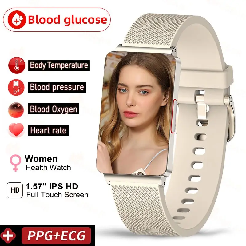 

2023 New Blood Glucose Monitor Smart Watch Men Women ECG+PPG Blood Pressure Measurement Thermometer Waterproof Ladies Smartwatch