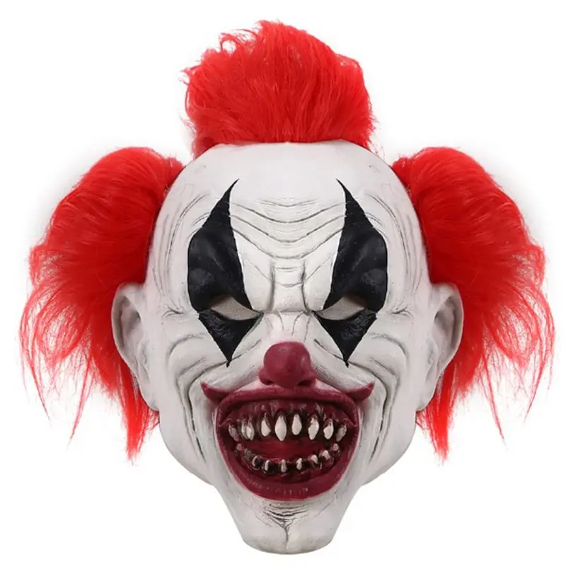 

Хэллоуин красные волосы кровь рот клоун страшная латексная маска Джокера маскарадный костюм