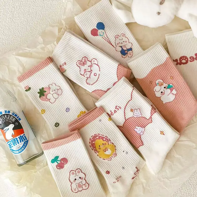 

Носки женские милые сочетающиеся с высоким внешним видом, милые носки для женщин средней длины, студенческие розовые милые женские носки дл...