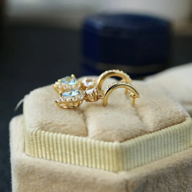 Серьги-капли Ables Chic из чистого серебра 925 пробы с натуральным аквамарином и