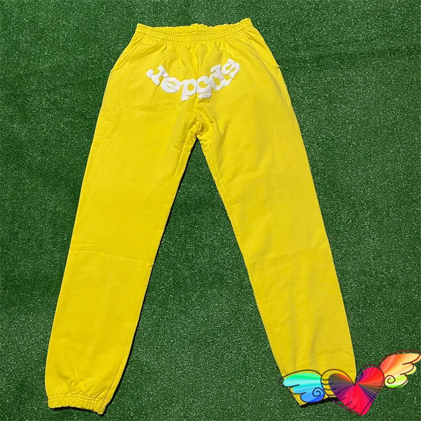 

2022 Yellow Young Thug Spider Sweatpants Men Women Foam Sp5der Logo Pants 555555 Angel Joggers Terry Loose Drawstring Trousers