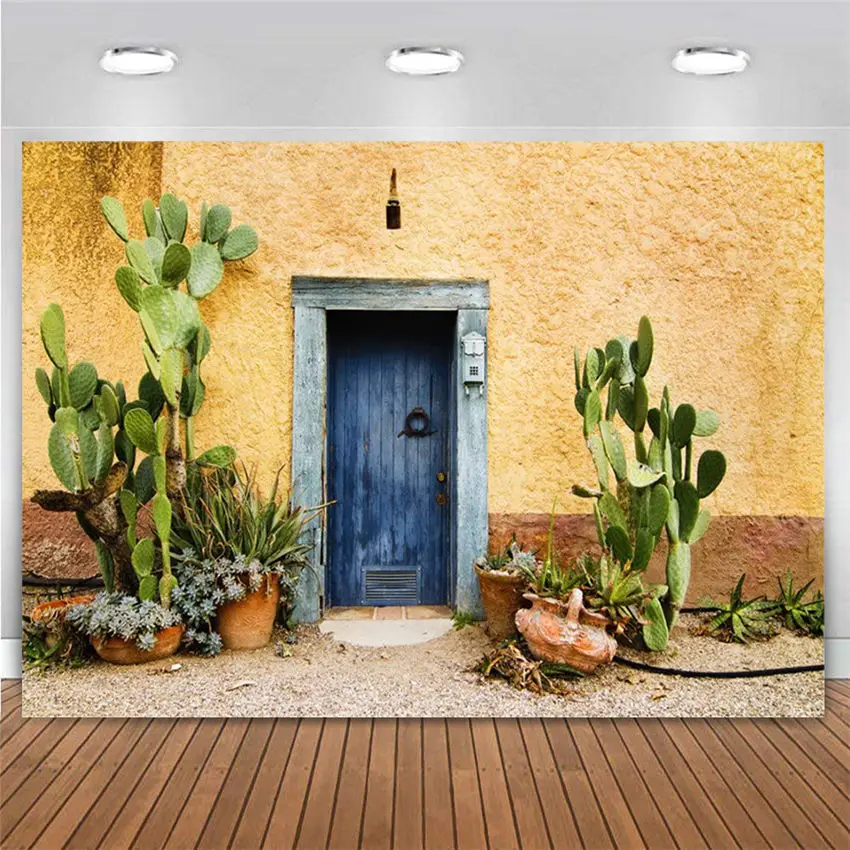 

Photography Backdrop Mexico Cactus Western Vintage Old House Wood Door Life Desert Plant Garden Cowboy Photo Scenic Background