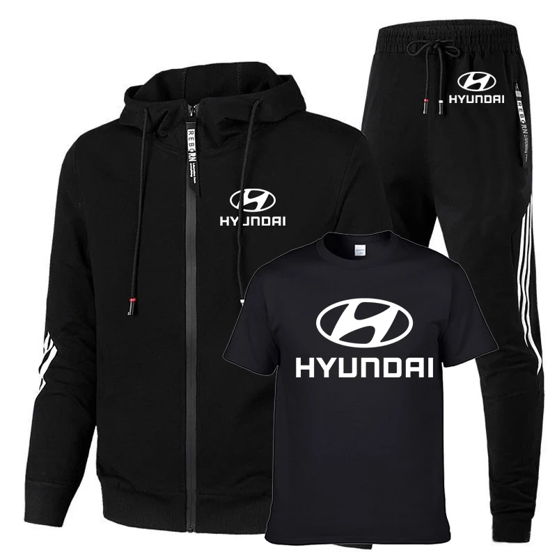 

2022Spring Autumn Men's suits Hyundai car logo Printed high quality cotton Solid color stripe Men's sweatshirt+pants 3-piece set