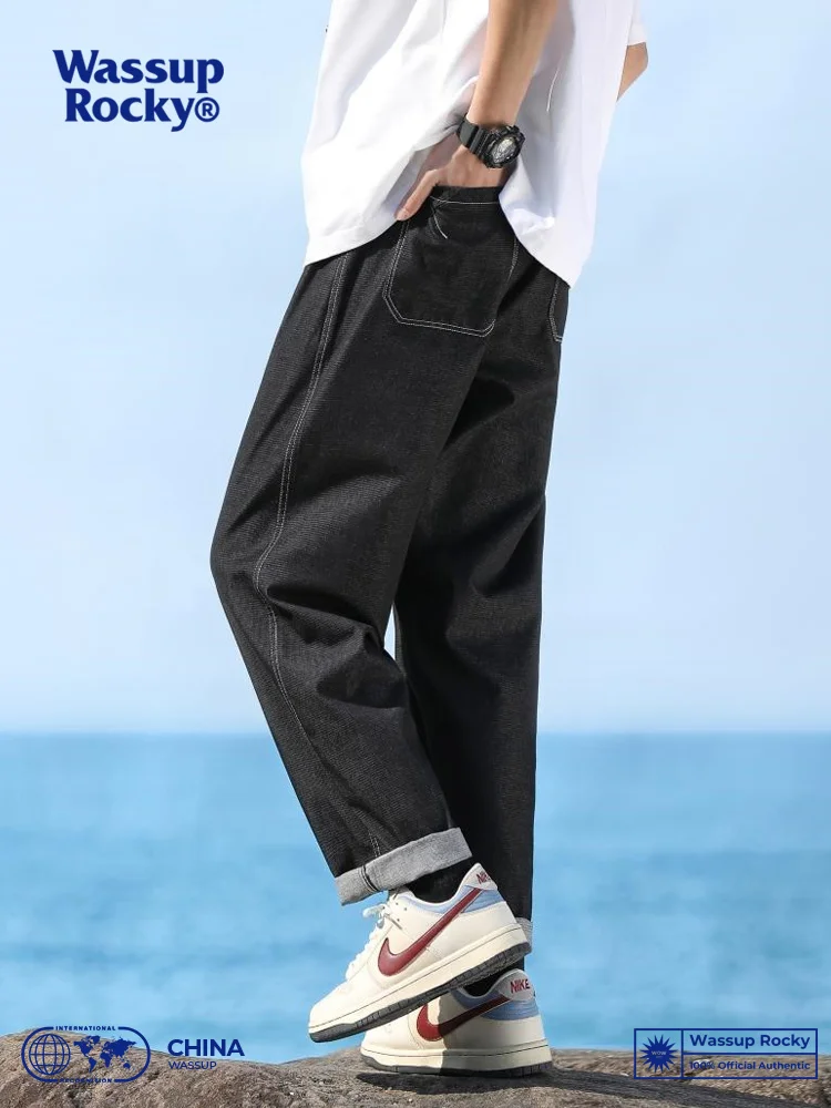 Wassup Rocky American Fashion Brand Washed Jeans Men's Spring Loose Straight All-Match Casual Long Pants